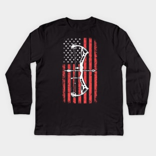 American Flag Hunter Archer Men Patriotic Bow Hunting Kids Long Sleeve T-Shirt